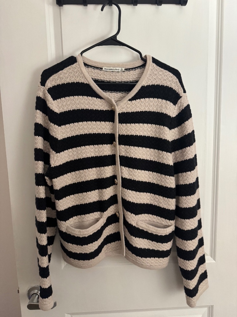 Abercrombie and Fitch Black and Cream Striped Cardigan
